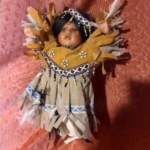 Native American-Inspired Doll with Beaded Dress